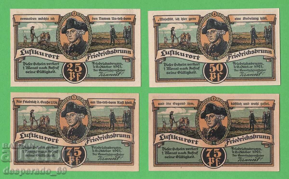 (¯`'•.¸NOTGELD (πόλη Friedrichsbrunn) 1921 UNC - 4 τεμ. τραπεζογραμμάτια με τιμή 6.00 €