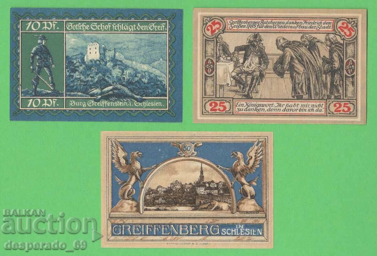 (¯`'•.¸NOTGELD (Greiffenberg) 1920 UNC -3 pcs. banknotes
