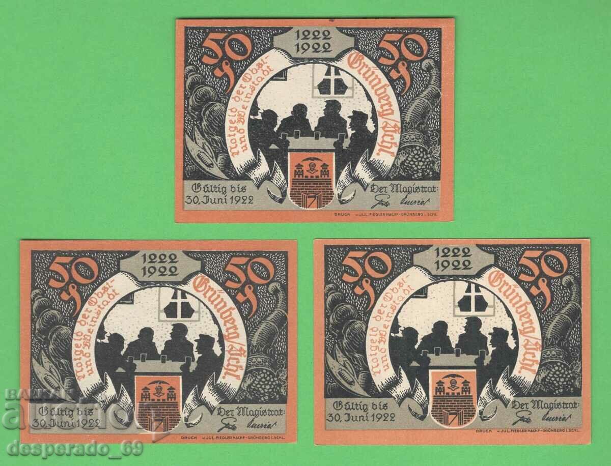 (¯`'•.¸NOTGELD (city Grünberg) 1922 UNC -3 pcs. banknotes¸.•'´¯) with price 8.40 BGN | € 4.29 (¯`'•.¸NOTGELD (city Grünberg) 1922 UNC -3 pcs. banknotes¸.•'´¯) with price 8.40 BGN | € 4.29