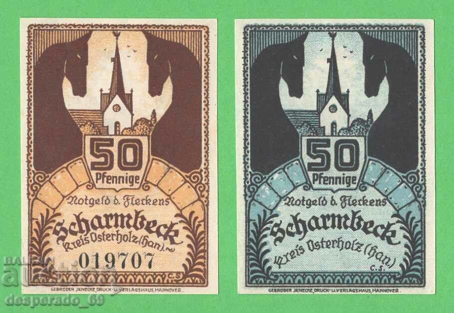 (¯`'•.¸NOTGELD (city of Scharmbeck) 1920 UNC -2 pcs. banknotes '´¯)