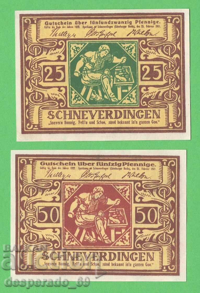 (¯`'•.¸NOTGELD (orașul Schneverdingen) 1921 UNC -2 buc. bancnote