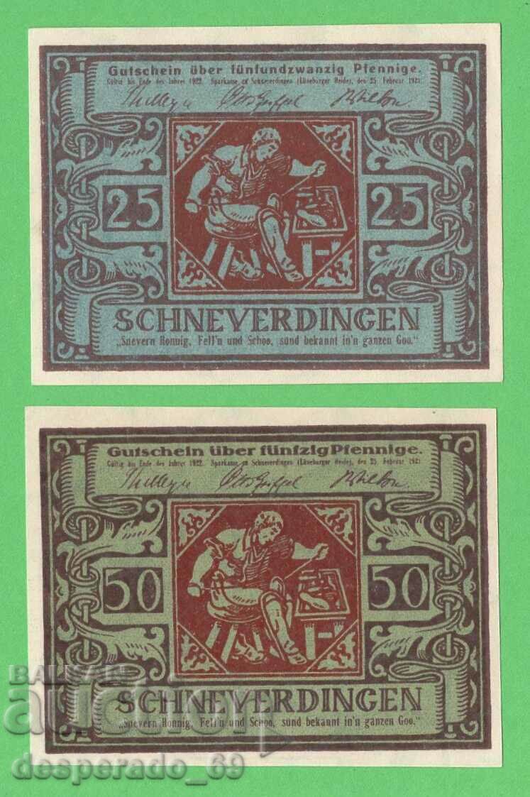 (¯`'•.¸NOTGELD (πόλη του Schneverdingen) 1921 UNC -2 τεμ. τραπεζογραμμάτια