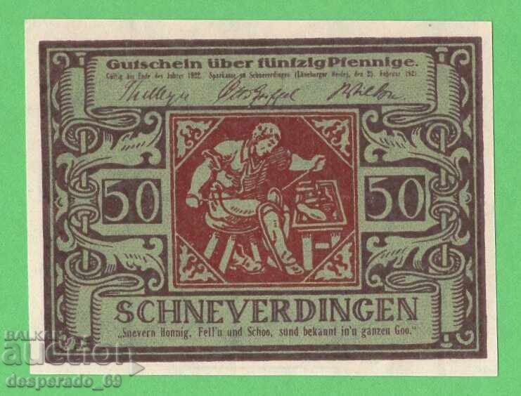 (¯`'•.¸NOTGELD (or. Schneverdingen) 1921 UNC - 50 pfennig (¯`'•.¸NOTGELD (or. Schneverdingen) 1921 UNC - 50 pfennig