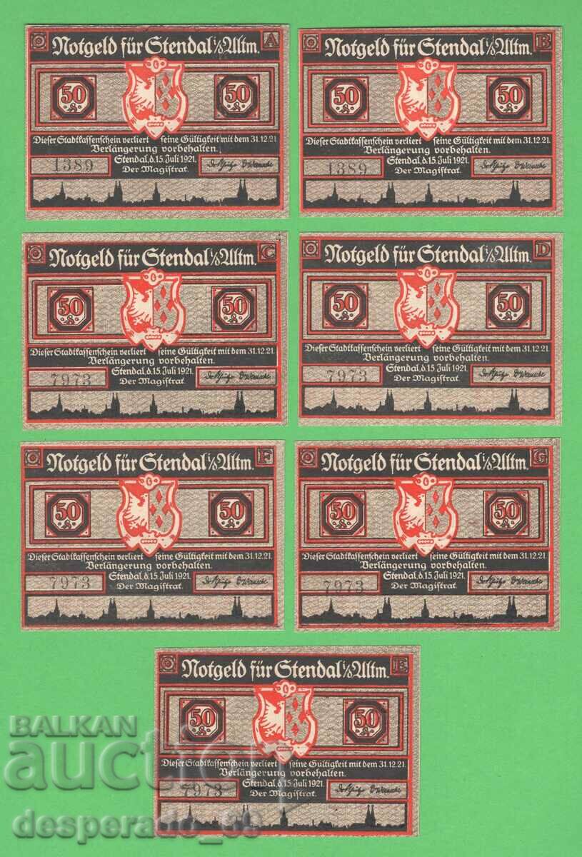 (¯`'•.¸NOTGELD (city Stendal) 1921 UNC -7 pcs. banknotes¸.•'´¯) with price 18.90 BGN | € 9.66