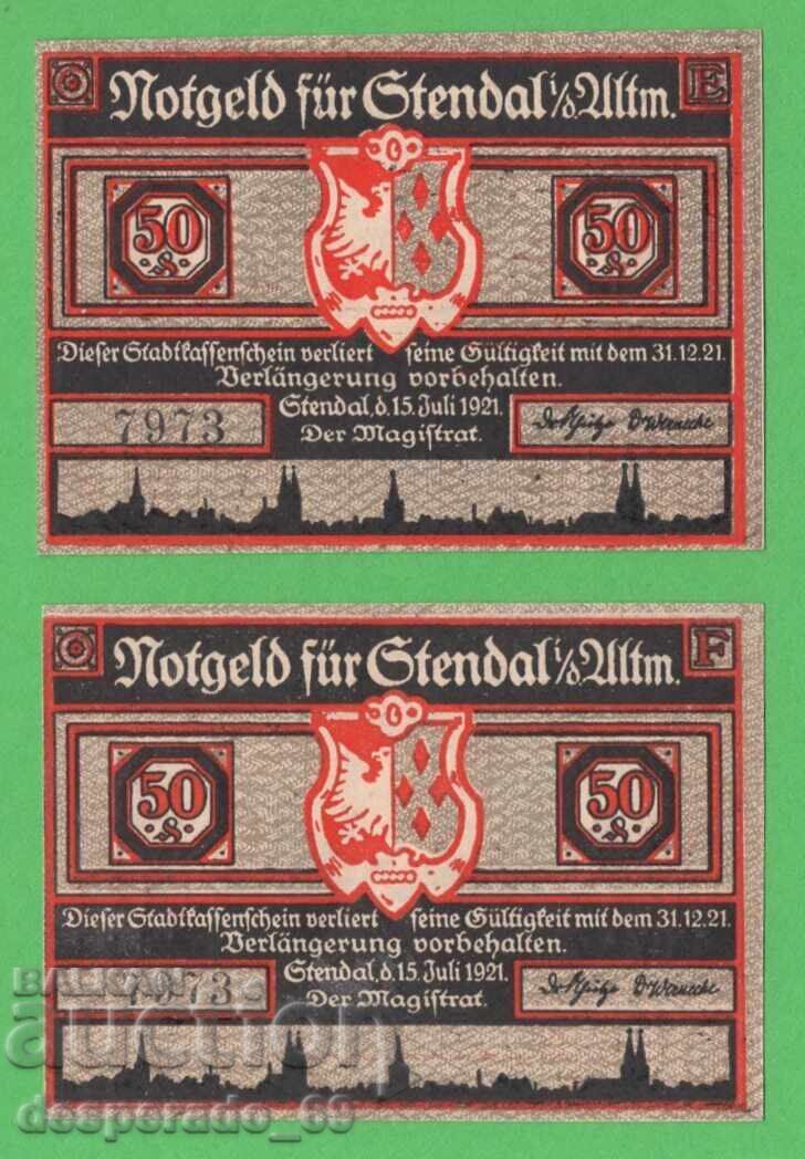 (¯`'•.¸NOTGELD (πόλη Stendal) 1921 UNC - 2 τμχ. χαρτονομίσματα¸.•'´¯) με τιμή € 2.60 | 5.09 BGN
