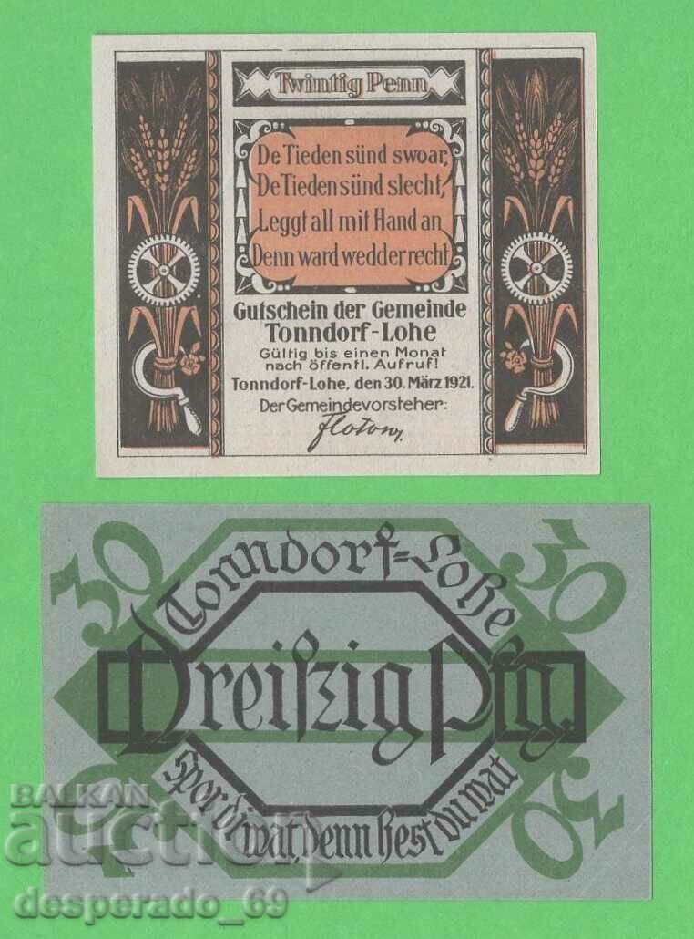 (¯`'•.¸NOTGELD (city Tonndorf-Lohe) 1921 UNC -2 pcs. banknotes with price 5.00 BGN | € 2.56 (¯`'•.¸NOTGELD (city Tonndorf-Lohe) 1921 UNC -2 pcs. banknotes with price 5.00 BGN | € 2.56