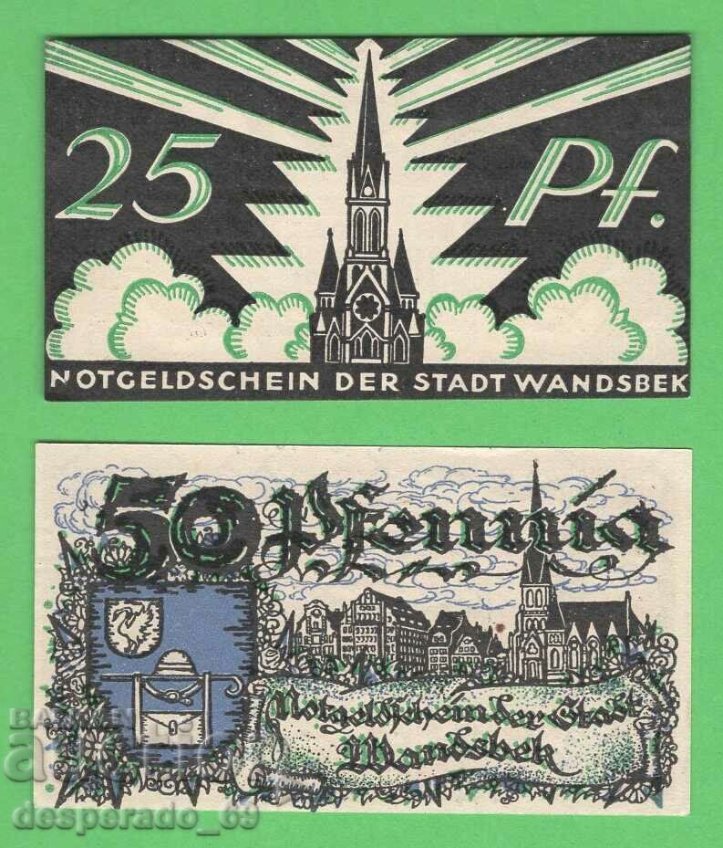 (¯`'•.¸NOTGELD (orașul Wandsbek) 1921 UNC -2 bancnote¸.•'´¯)