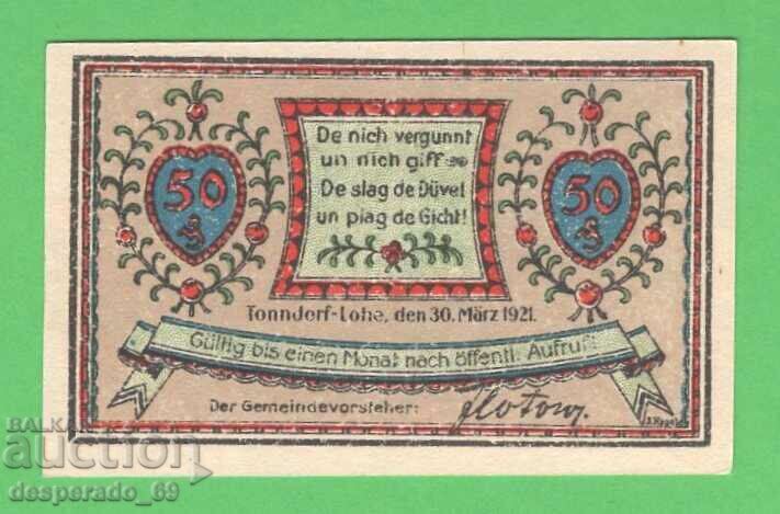 (¯`'•.¸NOTGELD (гр. Tonndorf-Lohe) 1921 UNC -50 пфенига '´¯) с цена € 1.20 | 2.35 лв.