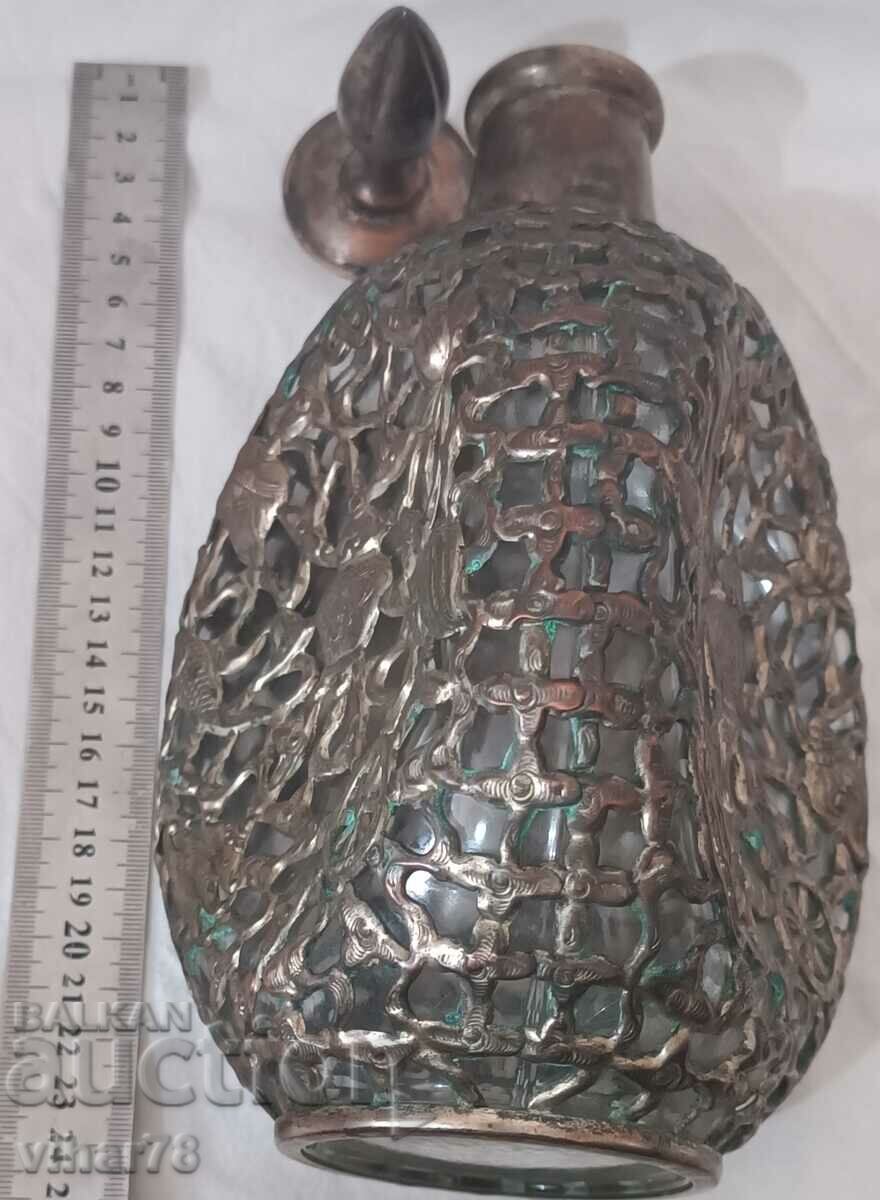 Delivery of Antique Chinese Silver Plated Bronze Glass Wuxi Decanter