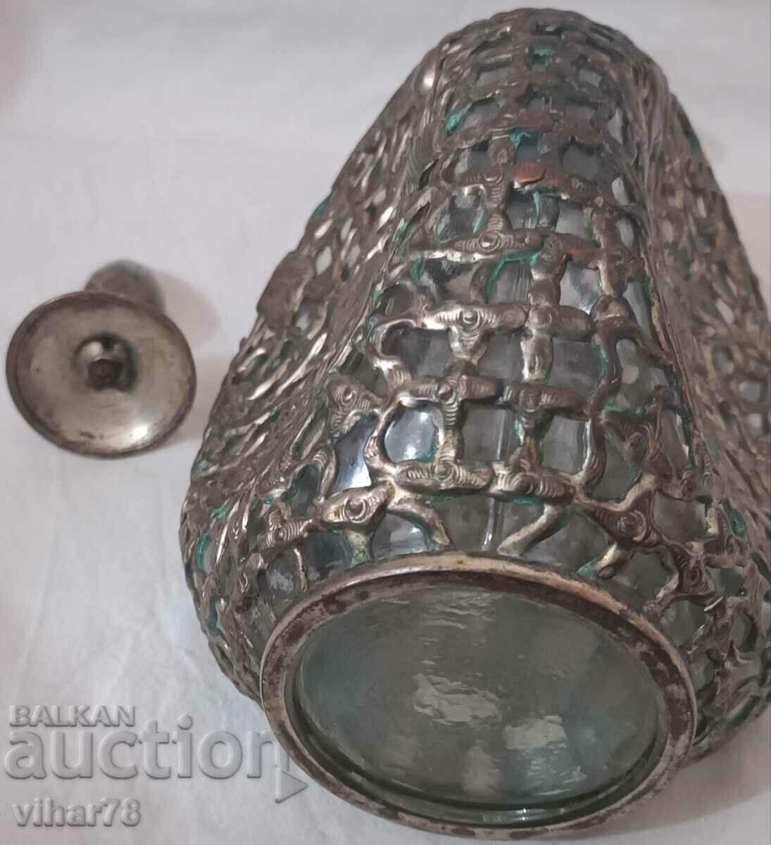 Antique Chinese Silver Plated Bronze Glass Wuxi Decanter - 6