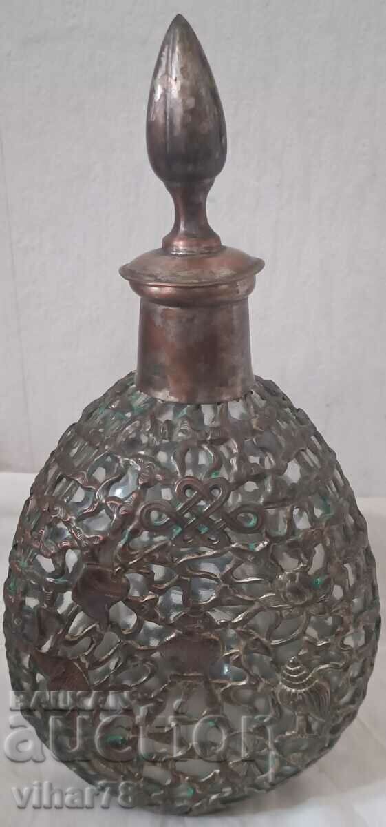 Decantor Wuxi din sticlă din bronz placat cu argint chinezesc antic - 7