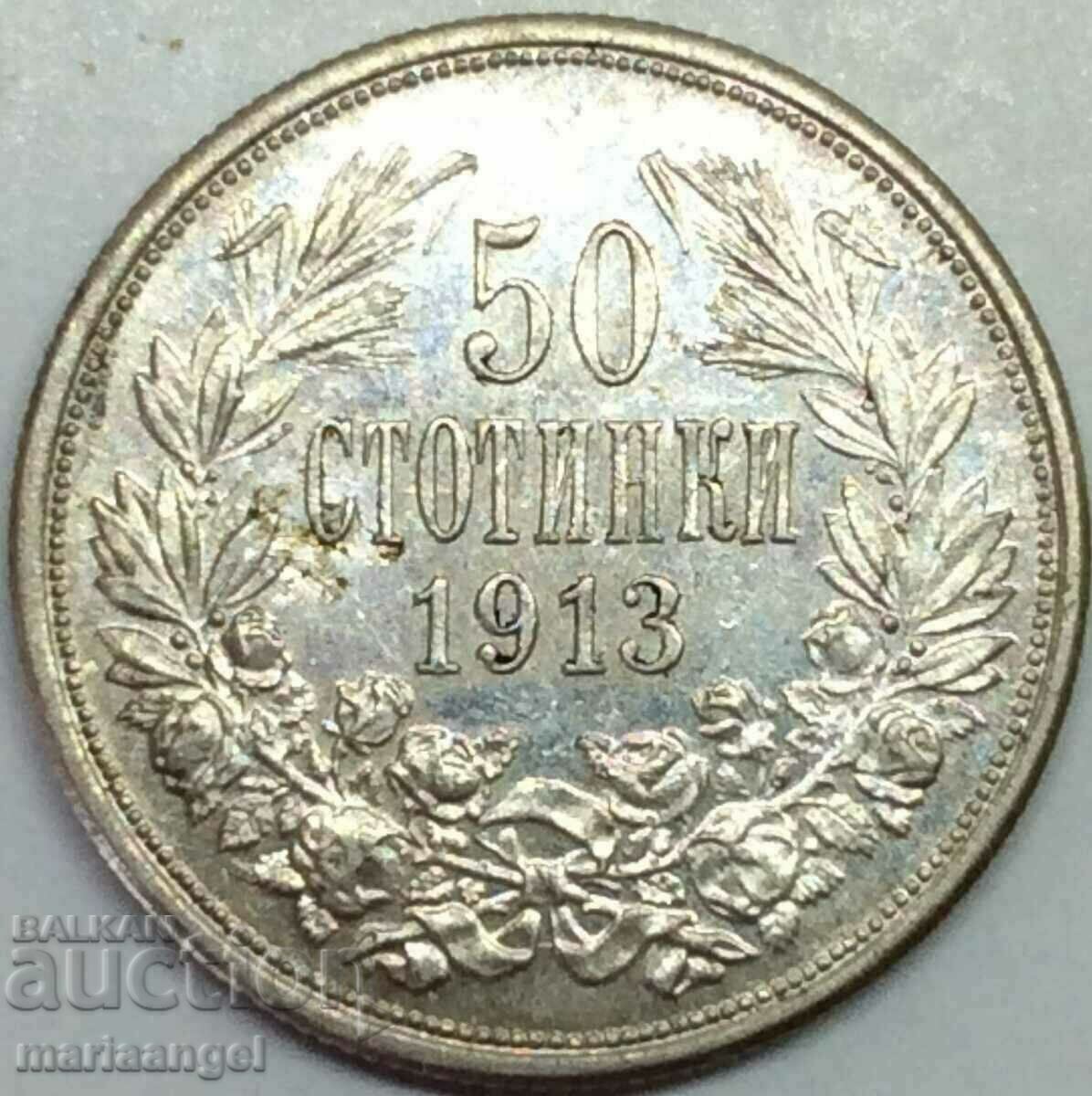 Bulgaria 50 de cenți 1913 Patină de argint
