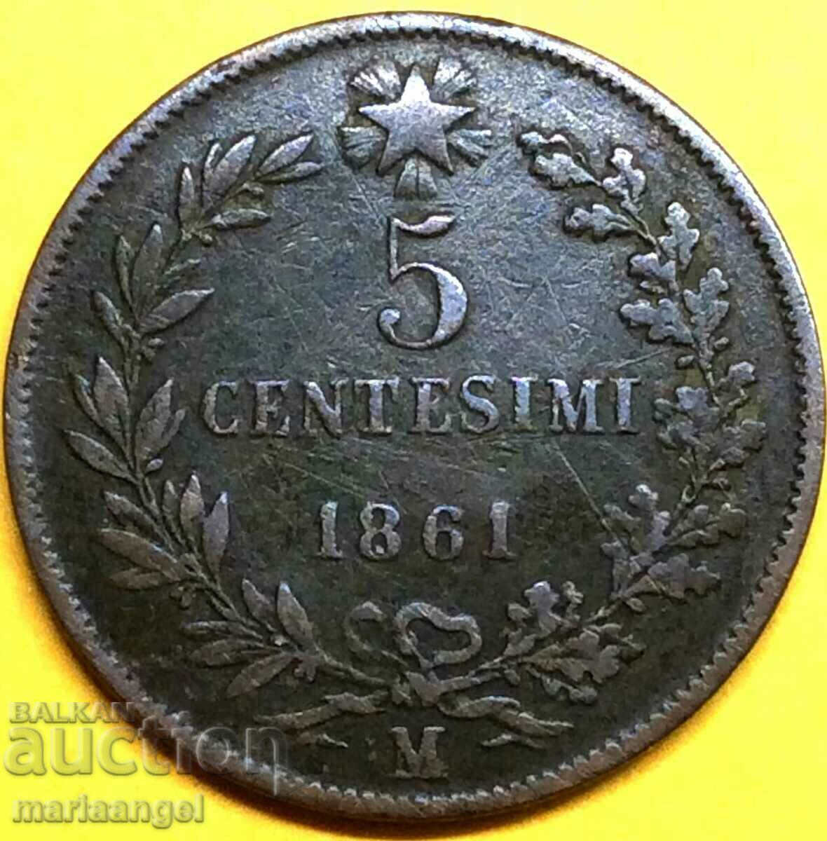 5 centesimi 1861 M-Milan Italia Victor Emmanuel II