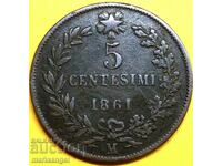 5 чентесими 1861 М-Милан Италия Виктор Емануил II