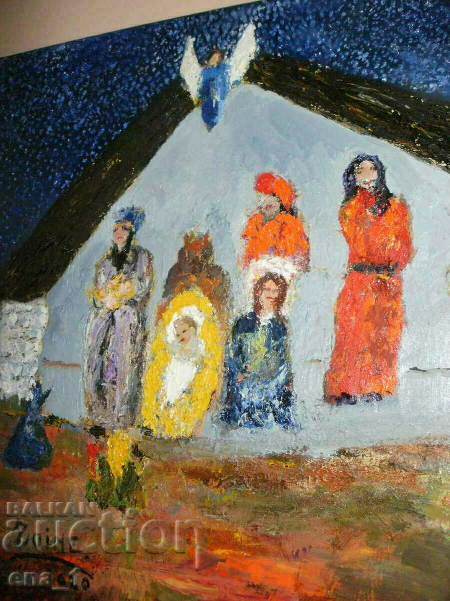 Delivery of Nativity, large format impression painting by Toine Delivery of Nativity, large format impression painting by Toine