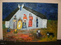 Nativity, large format impression painting by Toine