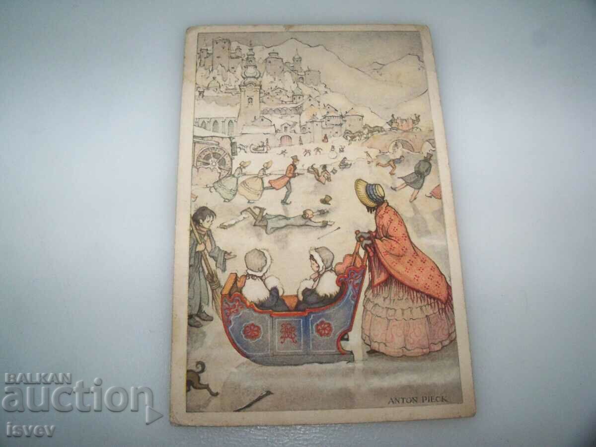 Carte poștală veche cu o pictură a artistului olandez Anton Pick