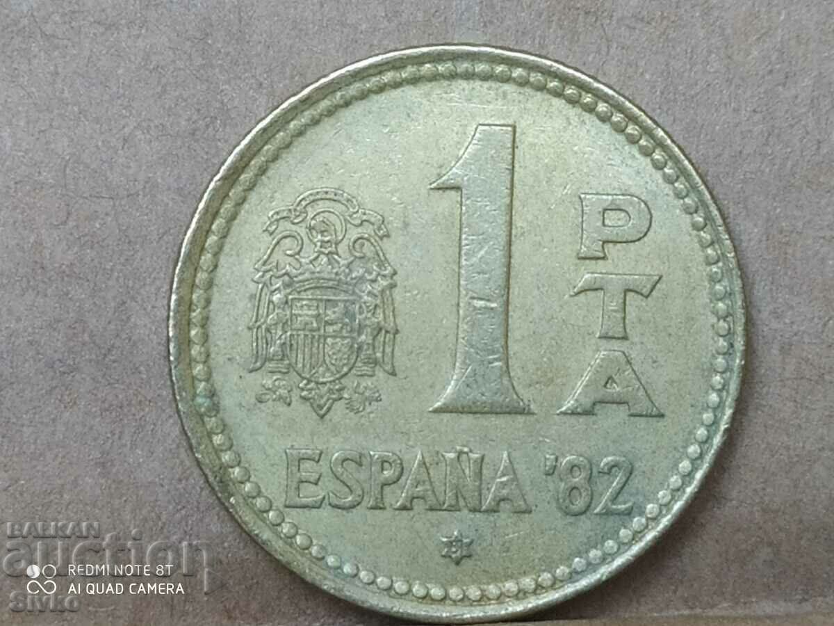 Монета Испания 1 песета 1980 Световното по футбол 1982