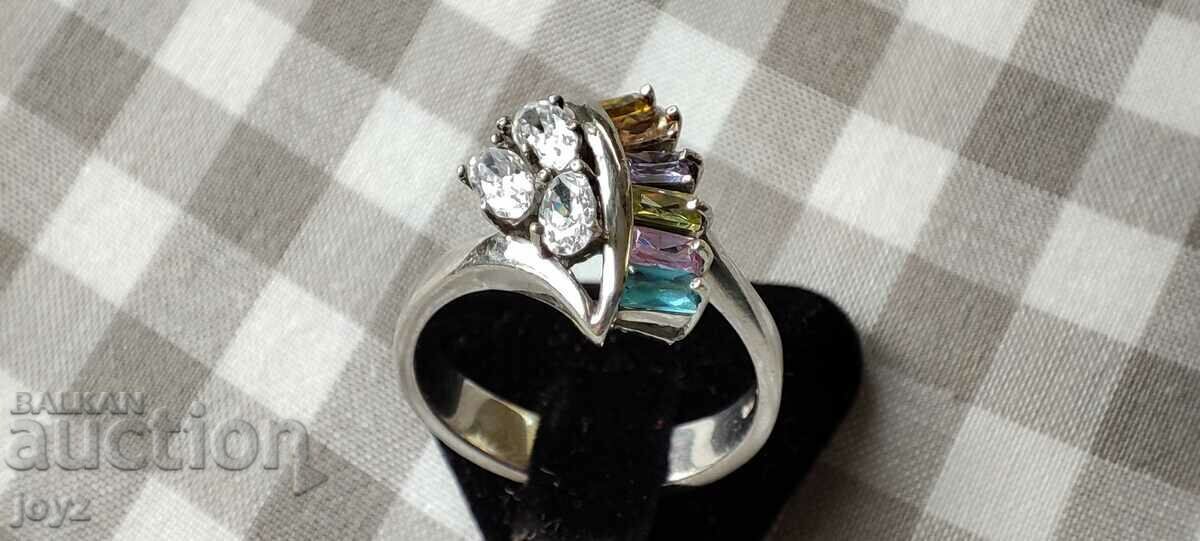 NEW SILVER RING (SAMPLE 925) WITH ZIRCONIA AND CRYSTALS