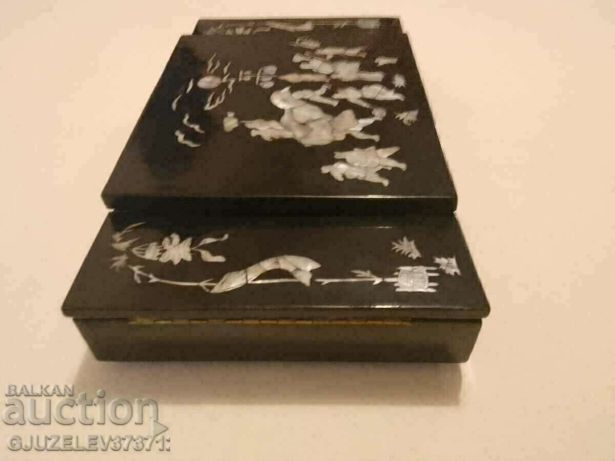 Old Handmade Mother of Pearl Inlaid Jewelry Box, - 7 Old Handmade Mother of Pearl Inlaid Jewelry Box, - 7