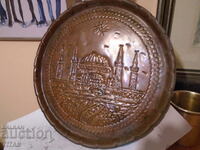 OLD SOLID COPPER TRAY, 28/1.6 CM., FORGED AND ENGRAVED