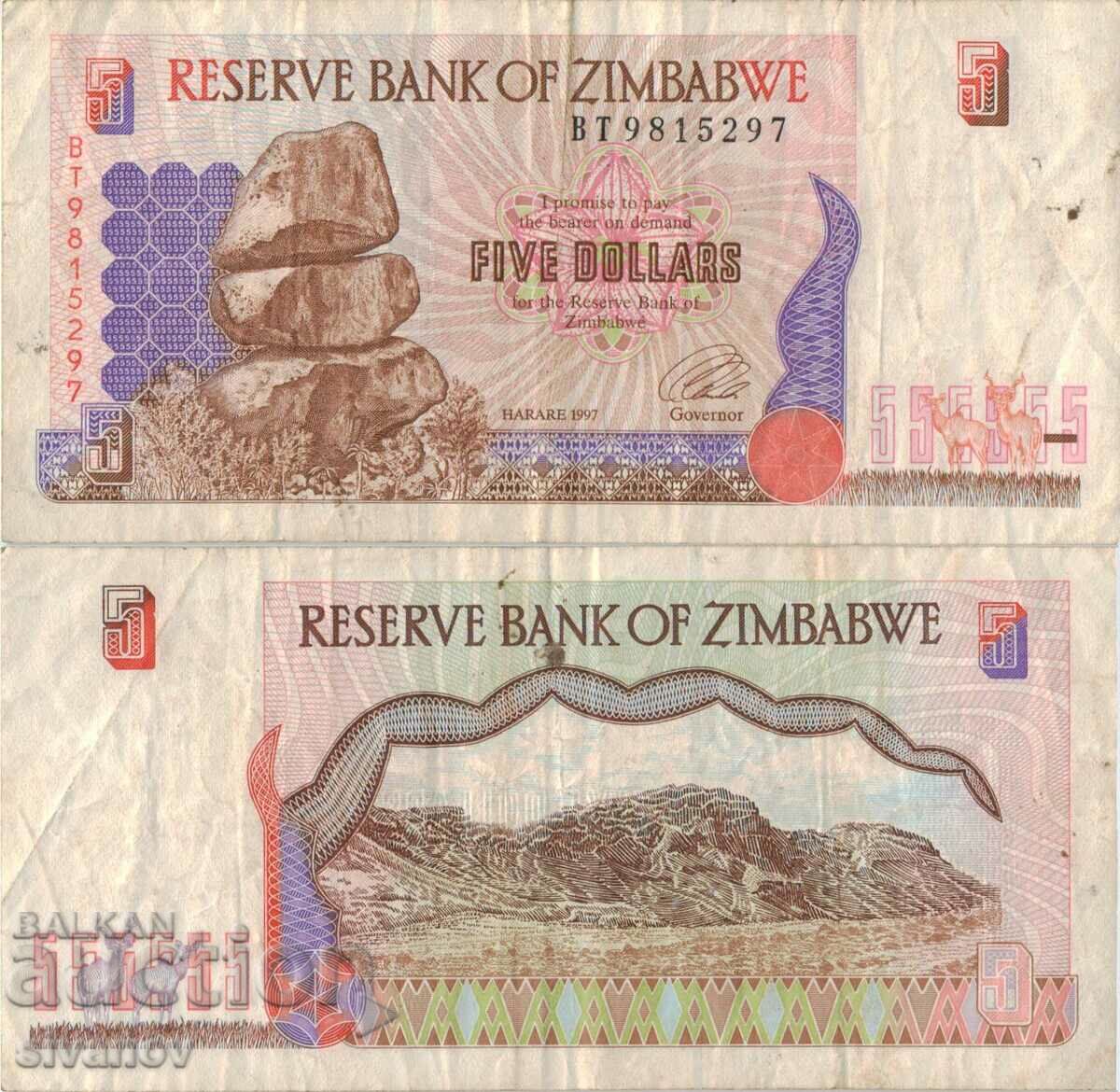 Зимбабве 5 долара 1997 година банкнота #5160