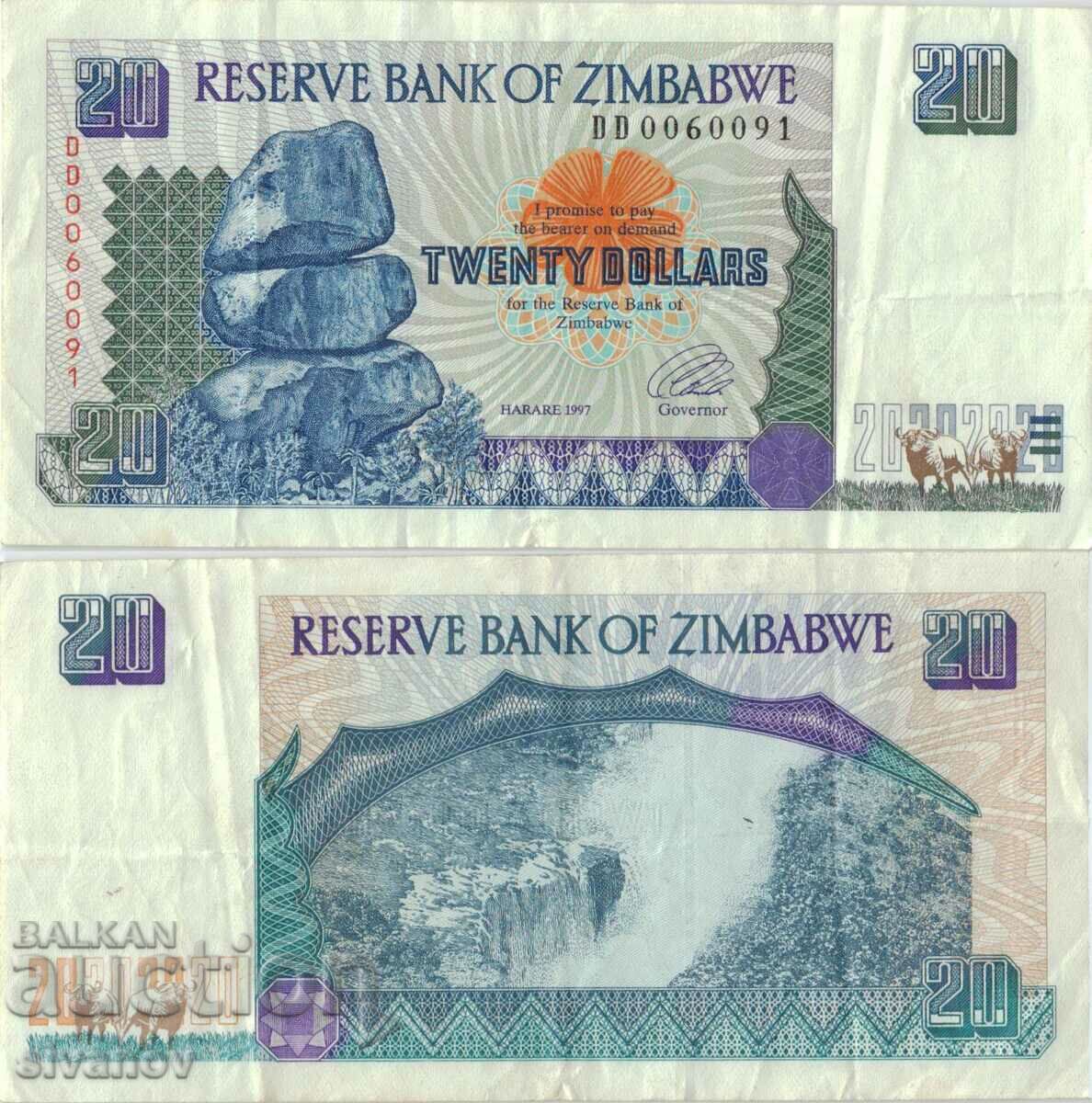 Зимбабве 20 долара 1997 година банкнота #5163