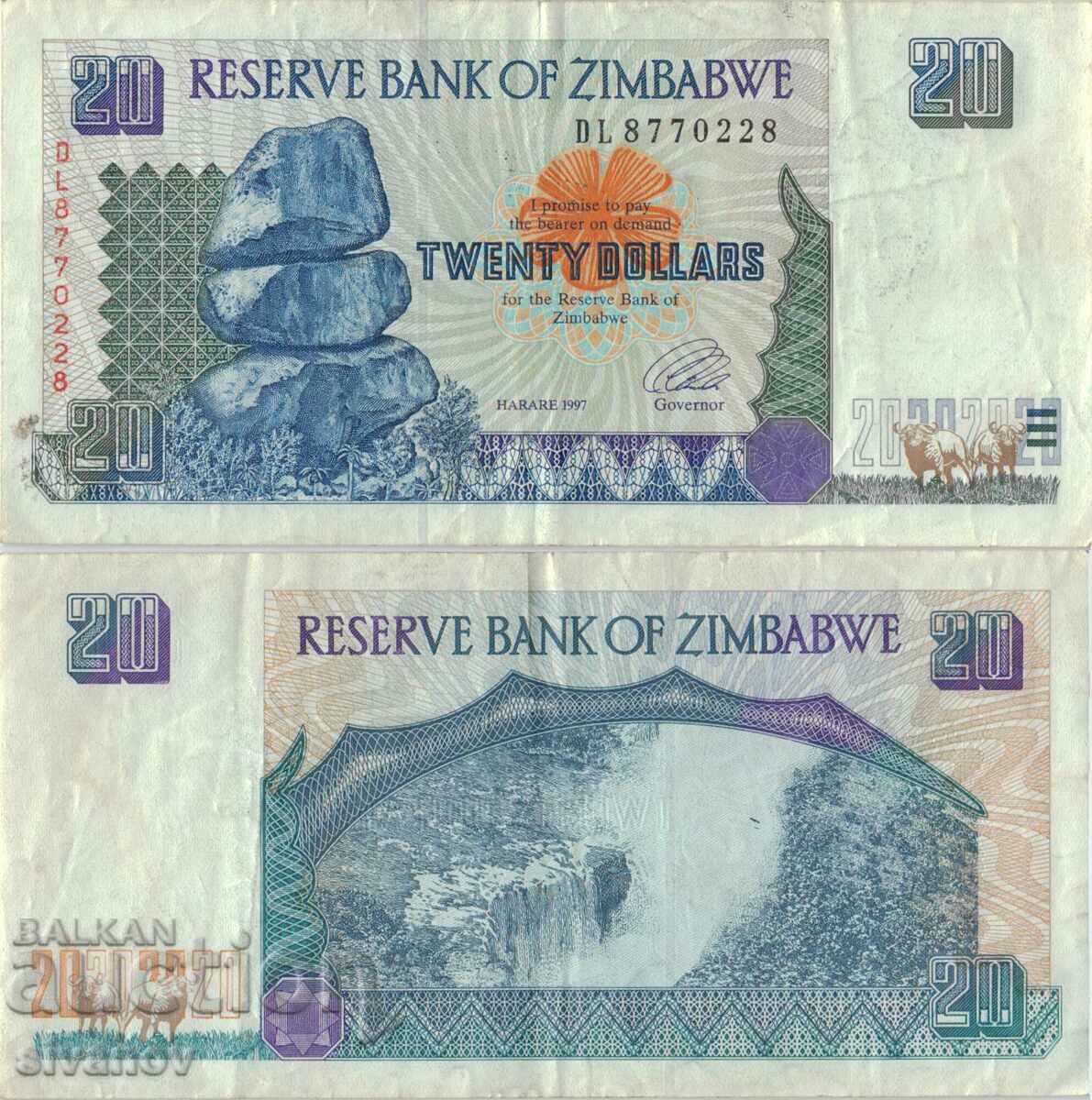 Зимбабве 20 долара 1997 година банкнота #5164