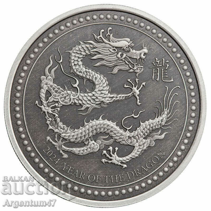 NEW!!! SILVER 2 OZ 2024 SAMOA - YEAR OF THE DRAGON ANTIQUE