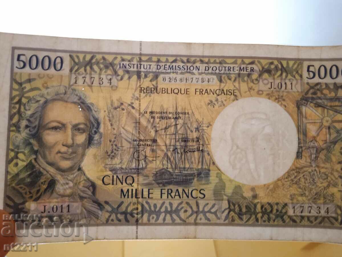 Auction  Banknote 5000 francs French Pacific reads the description
