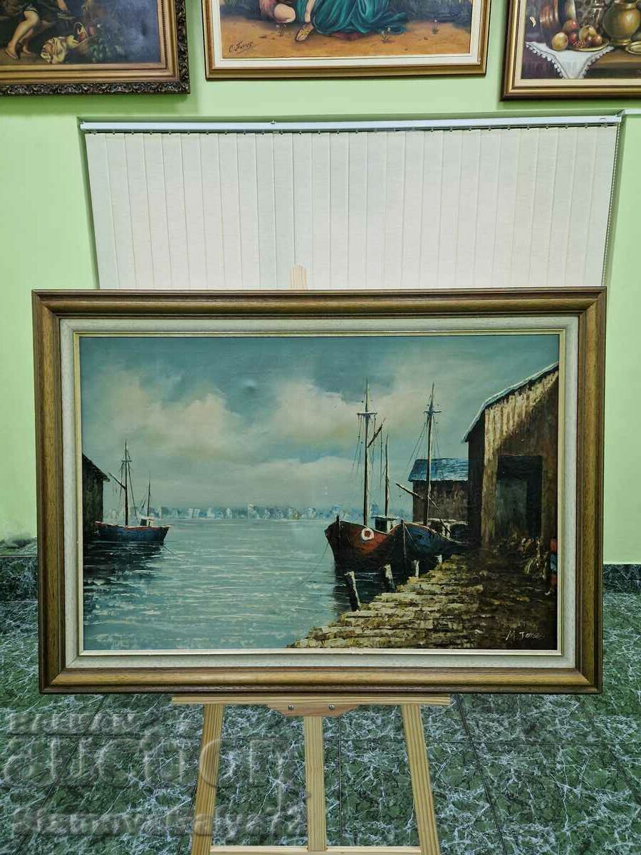 A lovely old large antique oil painting