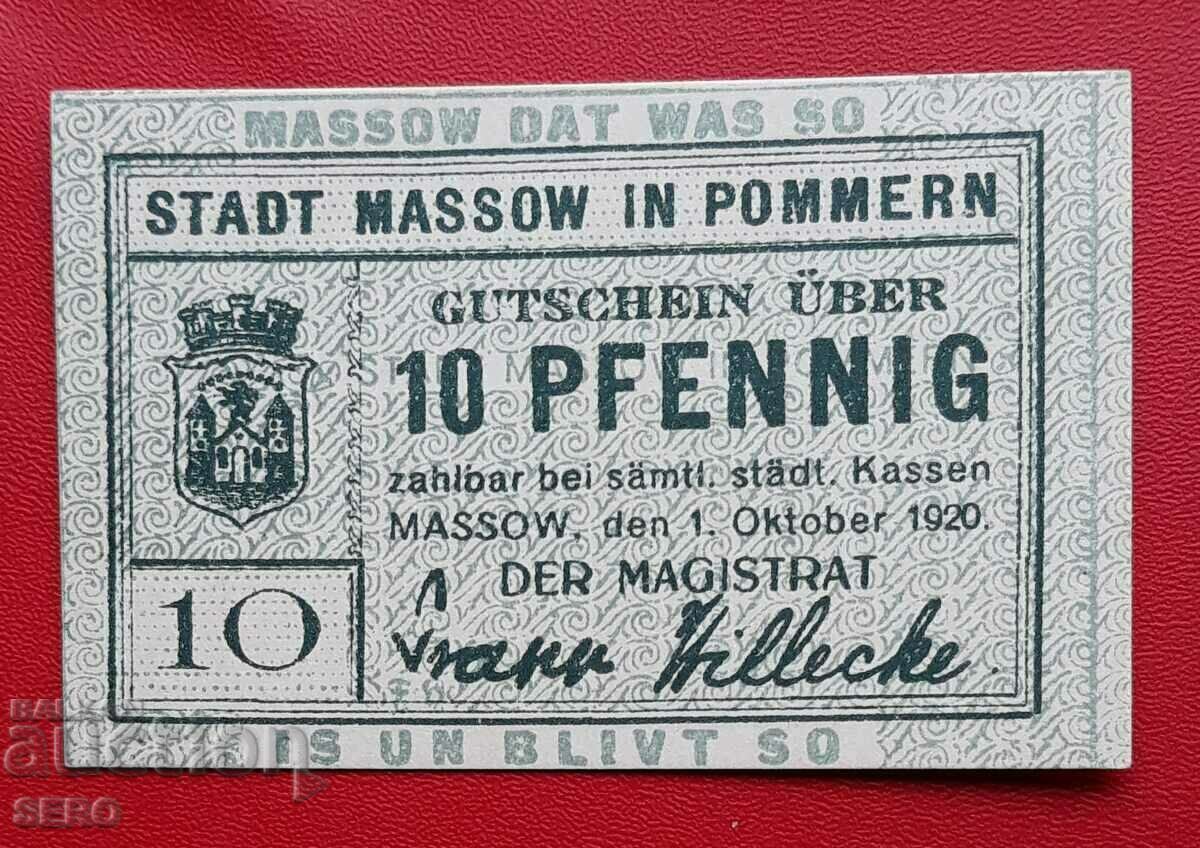 Банкнота-Германия-Мекленбург-Померания-Масов-10 пф. 1920