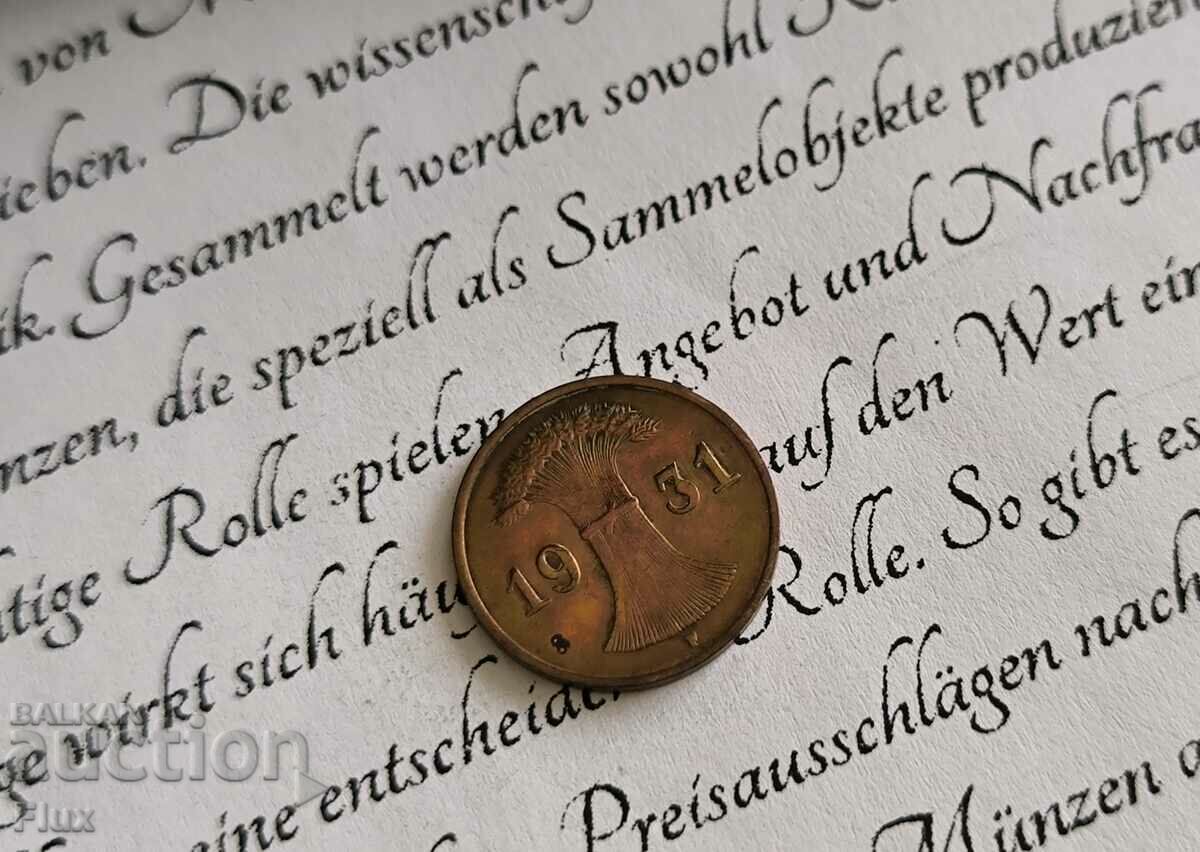 Reich Coin - Germany - 1 Pfennig | 1931; series F with price 4.00 BGN | € 2.05