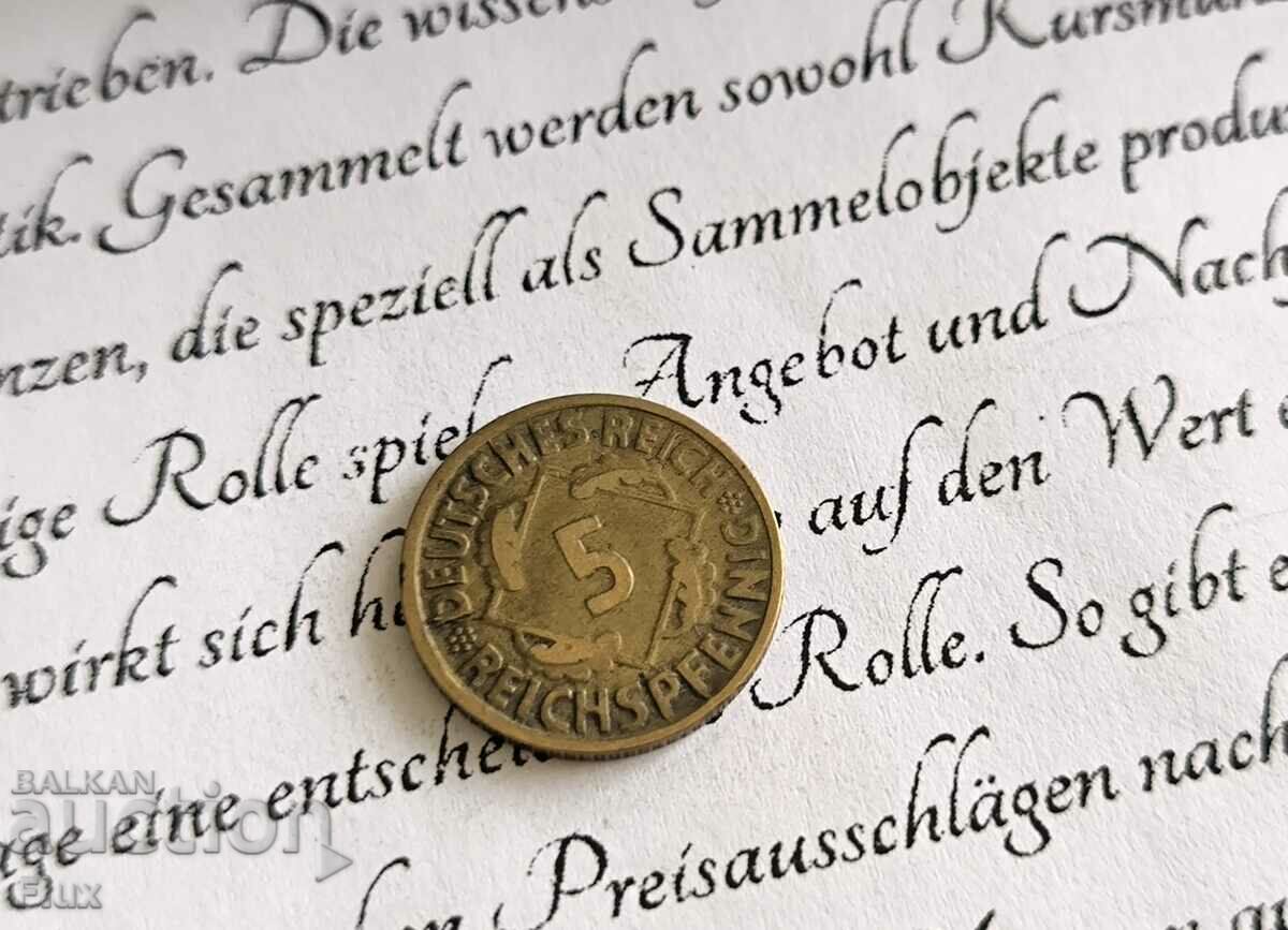 Moneda Reich - Germania - 5 Pfennig | 1924; Seria D