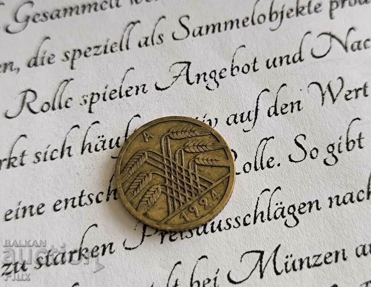 Reich Coin - Germany - 5 Pfennig | 1924; Series A with price 3.50 BGN | € 1.79