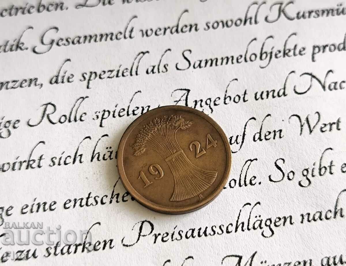 Reich Coin - Germany - 2 Pfennig | 1924; Series A with price 4.00 BGN | € 2.05