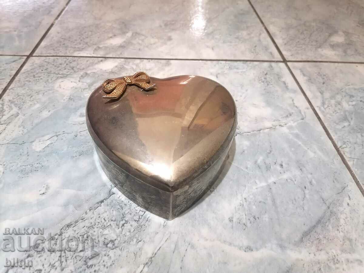 Old Silver Plated Jewelry Box-Heart