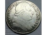 30 байочи 1777 Ватикан Пий VI 29 мм сребро -изкл.рядка