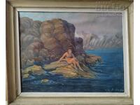 Картина, море,скали, 1961г.,  худ. Вл. Йорданов (1890-1983)