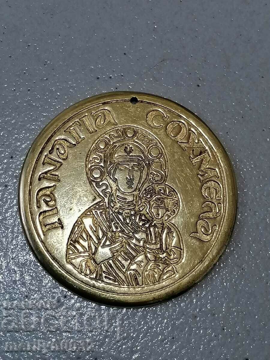 Brass medallion of the Holy Mother of God Panagia Mother Mary