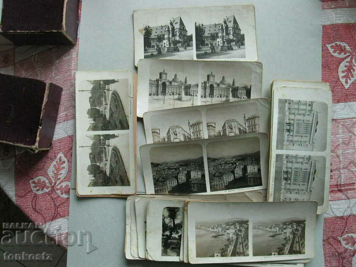 35 buc. fotografii stereo cu Napoli, Genova, Pompei etc. 1920 Într-o cutie