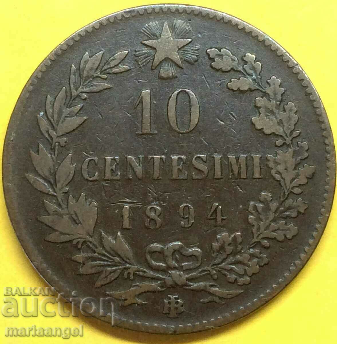 Италия - 10 чентесими 1894 Умберто I 30мм