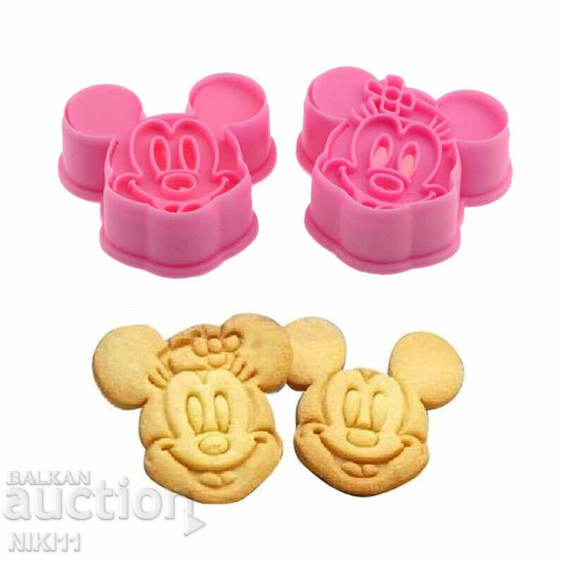 2 buc. Dispozitive de tăiat Mickey și Minnie Mouse + matriță 2 în 1 tăietor de aluat