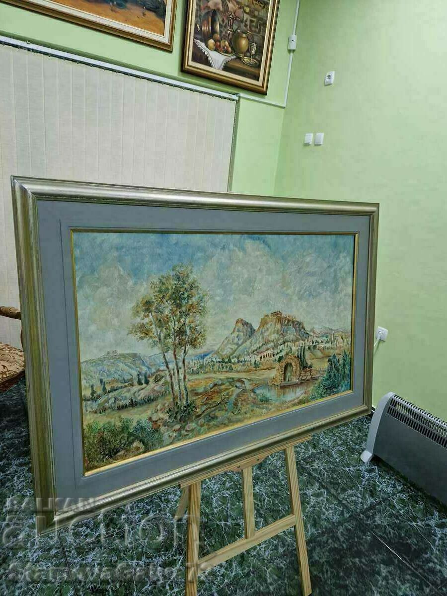 Livrarea Uriașă pictură originală antică în ulei pe pânză