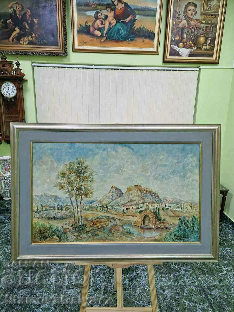 Huge antique original oil on canvas painting