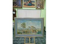 Huge antique original oil on canvas painting