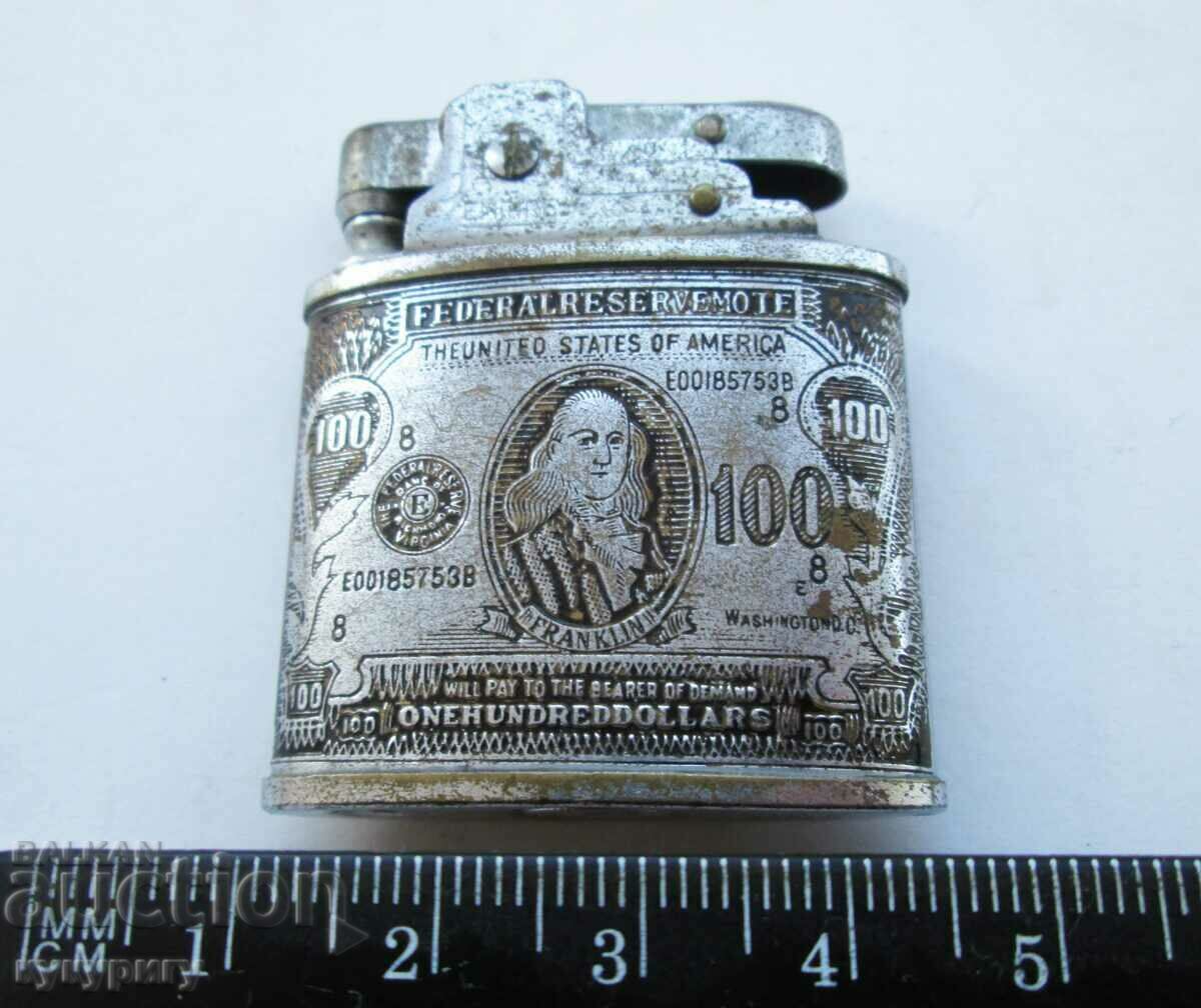 Old collectible gasoline lighter $100 bill - 6
