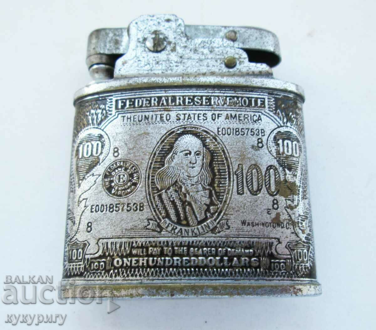 Old collectible gasoline lighter $100 bill
