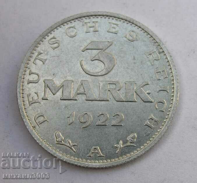 MONEDĂ GERMANĂ 3 MARC 1922