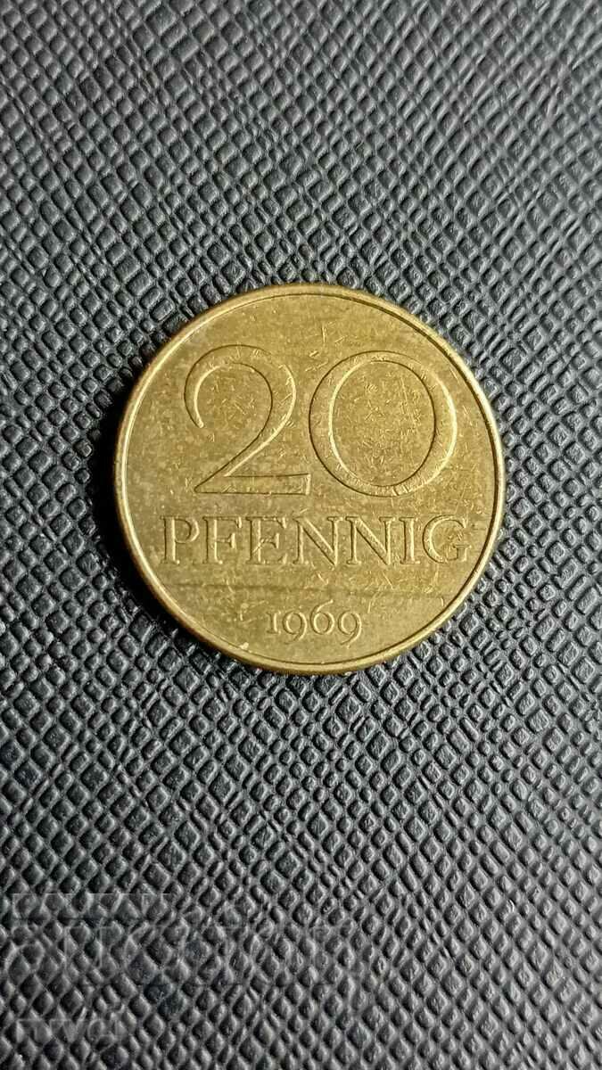 GDR 20 pfennig, 1969 GDR 20 pfennig, 1969